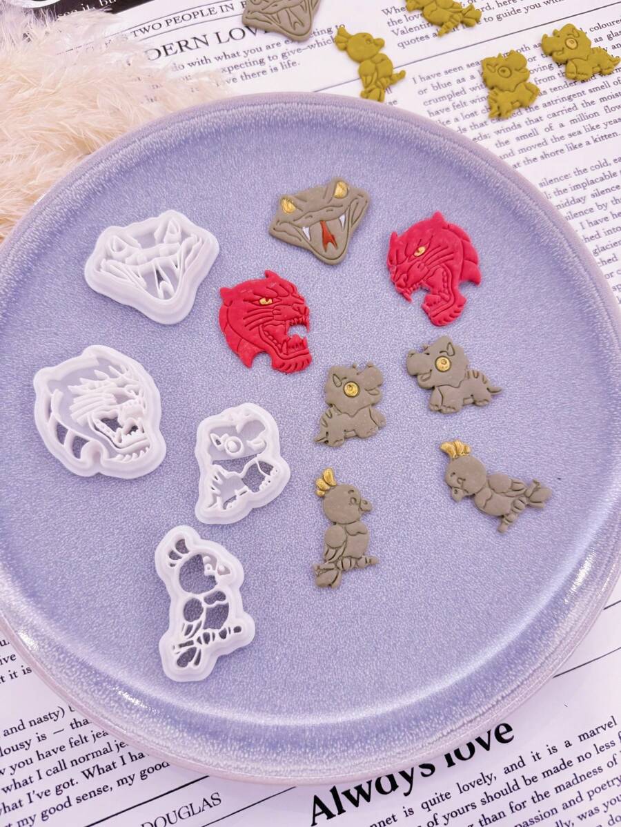 Animal Series Clay Cutters | Jewelry Making Kits | Cheetah/Bird/Snake/Dinosaur Clay Cutter | Heart Shape Polymer Clay Cutters For Jewelry Making | Clay Tools | Polymer Clay Supply | Clay Mold