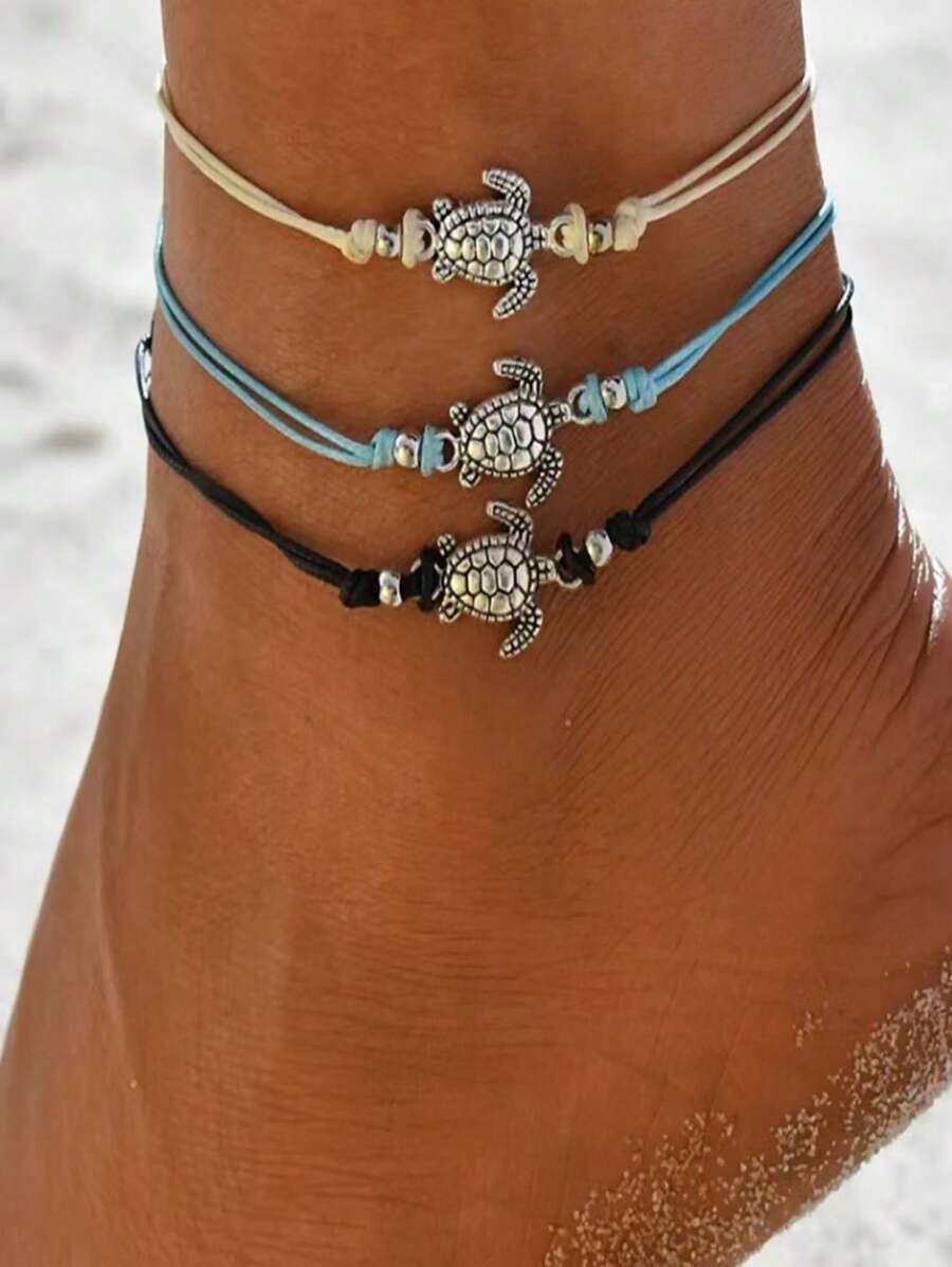 Neuer Retro-Stil Schildkröte handgewebte Hanfseil Knöchelkette, unisex, perfekter Modeaccessoire für Sommerstrände, multifunktionale dekorative Kette (Armband, Knöchelkette)