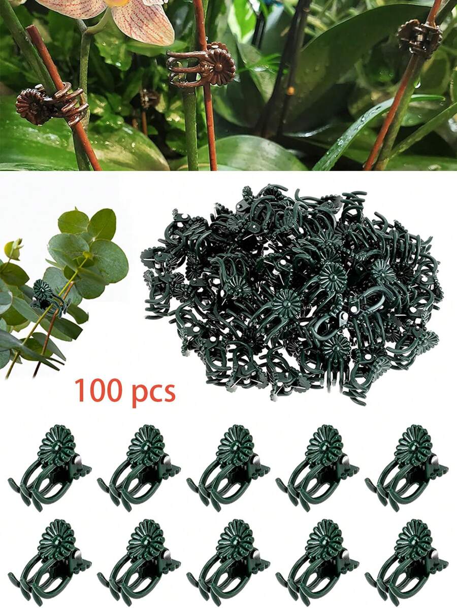 100pcs Garden Plant Clips Plastic Support Orchid Stem Clip For Vine Vegetables Flower Tied Bundle Branch Clamping Garden Tool