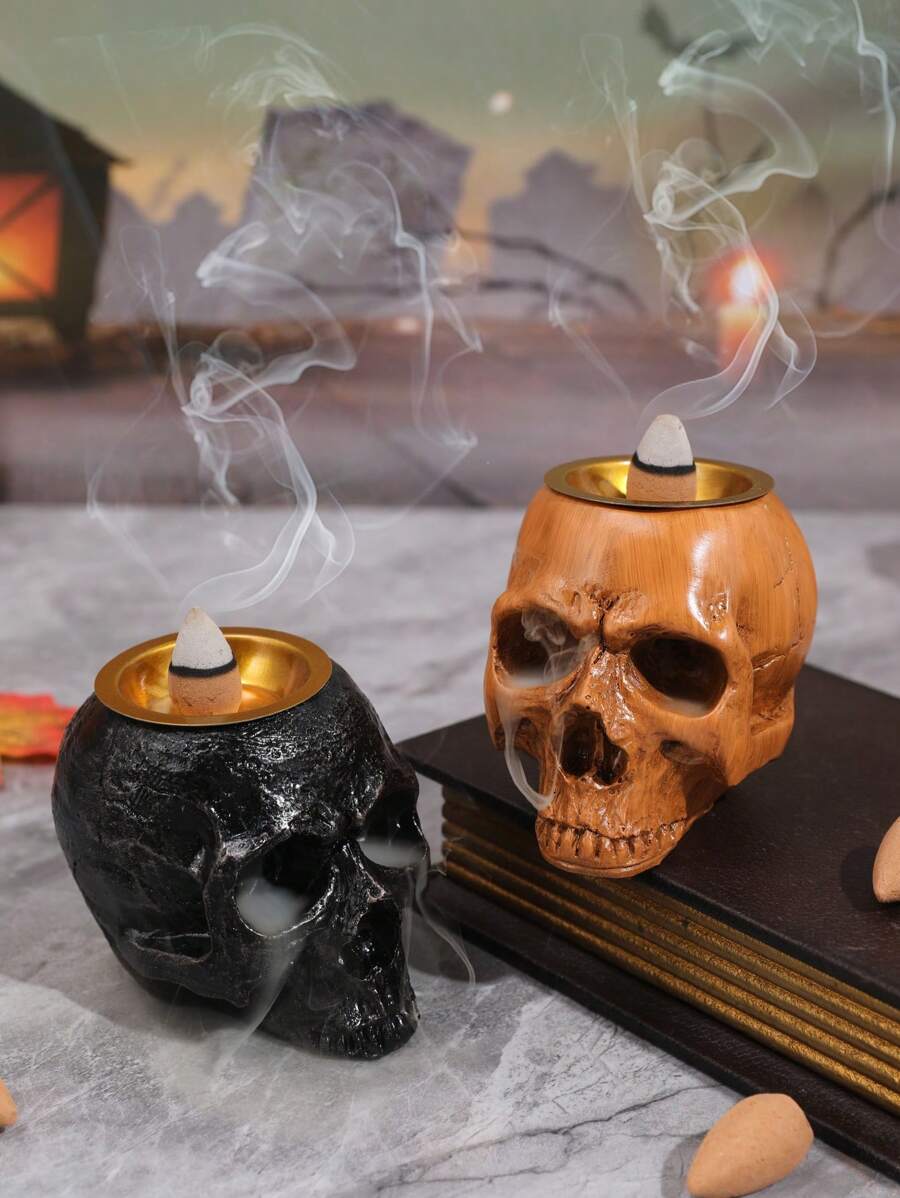 1pc Halloween Skull Design Backflow Incense Burner, Halloween Party Scene Decor Ornament Home Decor Halloween Decor Fall Decor Room Decor