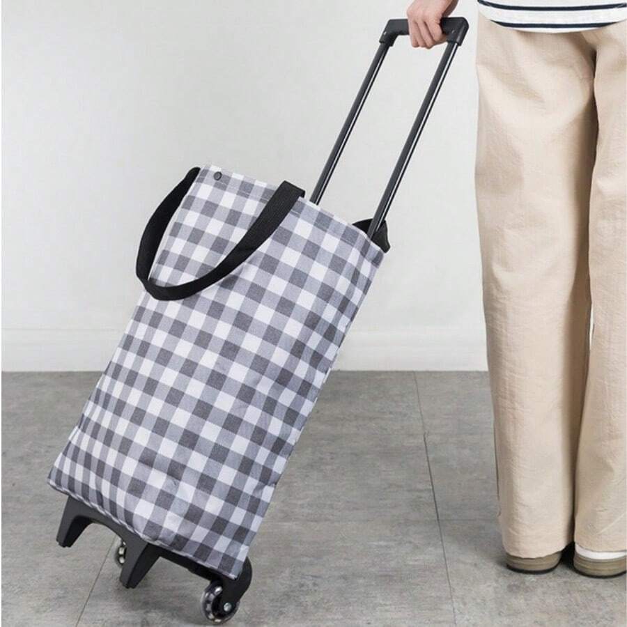 1 peça Bolsa de Compras Dobrável Grande, Portátil e À Prova d'Água para Uso Externo, Adequada para Compras em Supermercados, Carrinho Manual de Tecido Oxford com Pequeno Carrinho, Capacidade de Carga de 18 kg