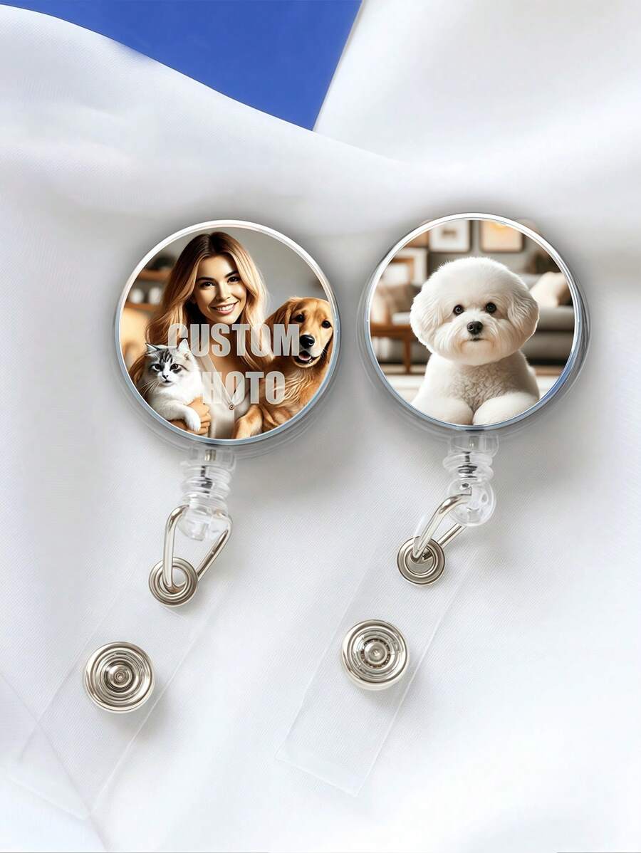 1/5/10Pcs Personalized Customized 2D Acrylic Photo Badge, Customized Photo, Corporate Logo, Hospital Logo, Suitable For Office Staff, Nurses, Doctors, Teachers, And Students As Scalable Id Card Holders, Personalized Pet Cat/Dog Photo Badge, Customized Badge Scroll With Photo