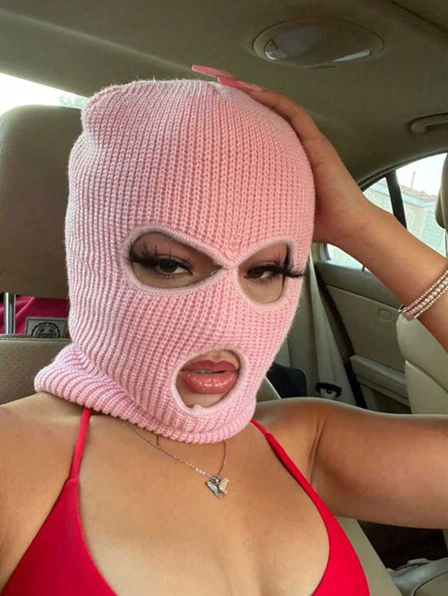 1pc Unisex Hip-Hop/Hiphop Style 3-Hole Knit Balaclava Hat, Warm Knit Cap Suitable For Autumn/Winter Daily Wear