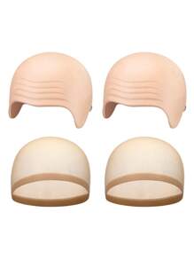Nude Color 4pcs (2 Bald Caps + 2 Hair Nets)
