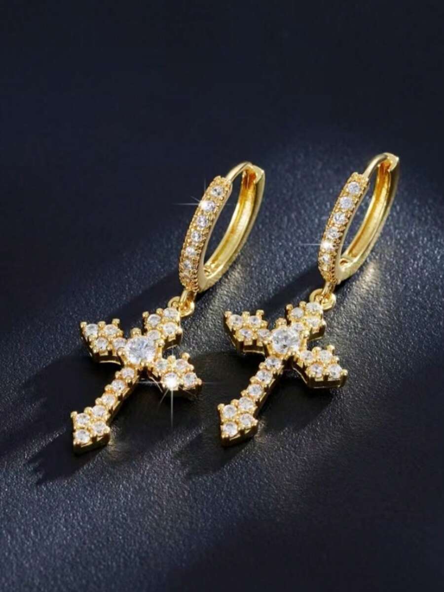 1 par de pendientes de gota con cruz de circonita cúbica de moda para mujer, para boda, compromiso, aniversario, fiesta, joyería, regalo del Día de San Valentín