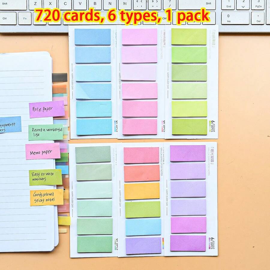 6-Style/Pack, 120pcs/Style Gradient Color Memo Notes, Message Sticky Notes, Colorful Series, Small Memo Pad, Macaron Colors, Reusable Note Sheets School Supplies, Back To School