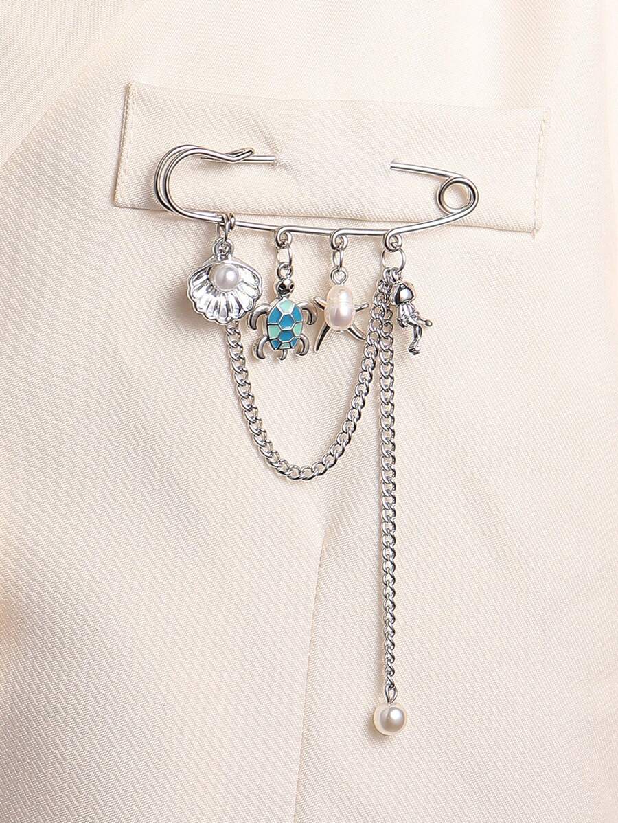 1pc Multi-Functional Brooch Pin, Turtle, Shell, Sea Star, Jellyfish, Hat, Cactus, High Heel Design, Fashionable Clothing Accessory