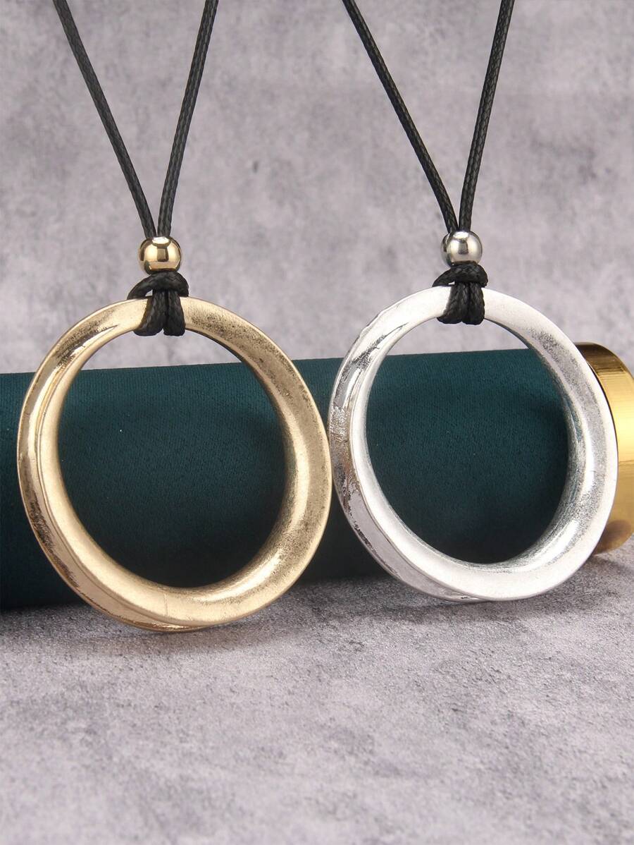 1 pieza Pendiente grande de aro retorcido minimalista exagerado de moda, collar largo unisex vintage de hip-hop con cuentas de , bronce y plata, regalo de pareja, regalo de joyería