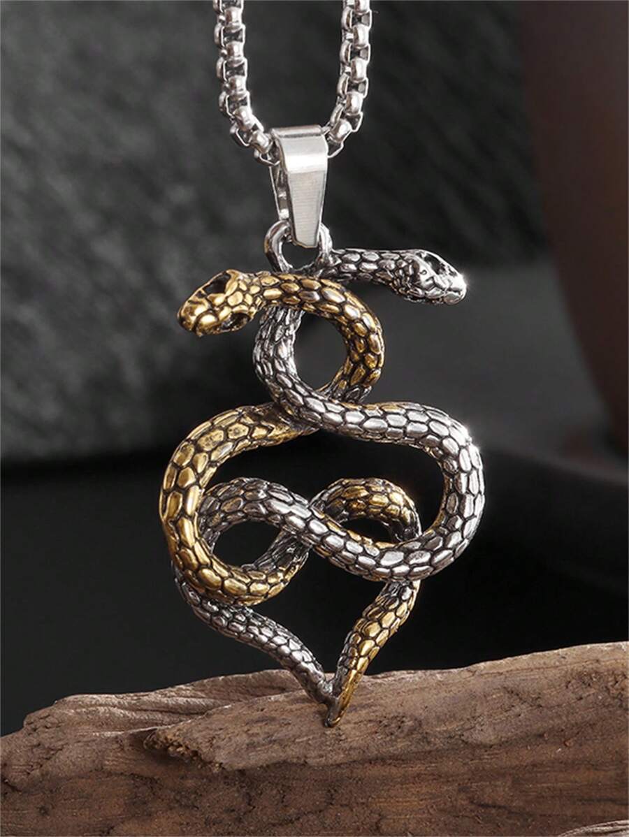 1pc New Fashion Viking Retro Snake Animal Pendant Necklace, Unisex Rock Party Jewelry Gift