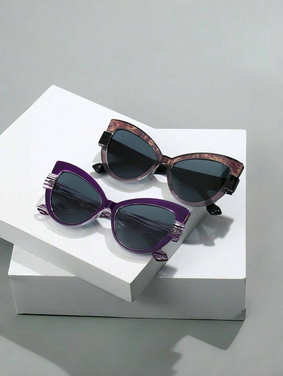 2 piezas Nuevas gafas simples de montura de color contrastante con estilo de gato, personalizadas, simples y casuales, adecuadas para todo, marco ligero para maquillaje