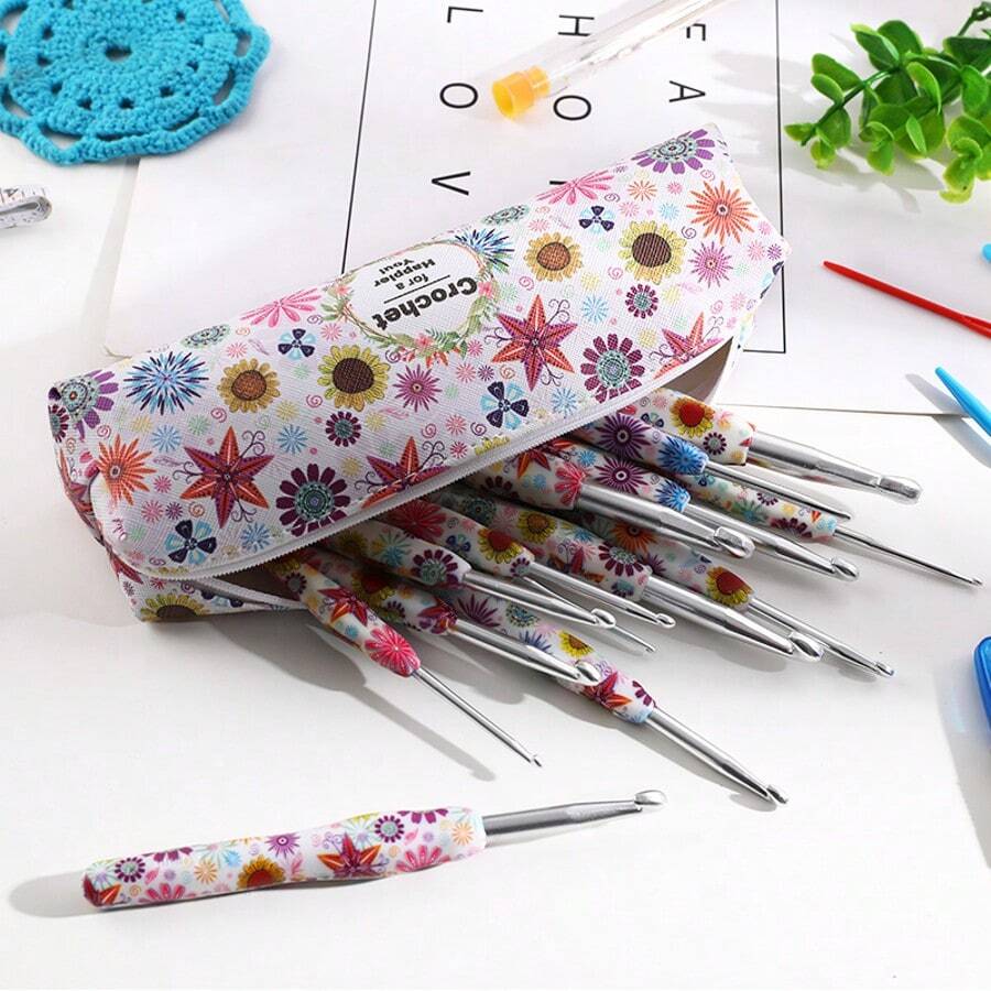 Looen Floral Crochet Hook Case - Lightweight Zippered Storage Organizer For Knitting Needles & Accessories, Perfect For Christmas/New Year Gifts, Sewing Storage