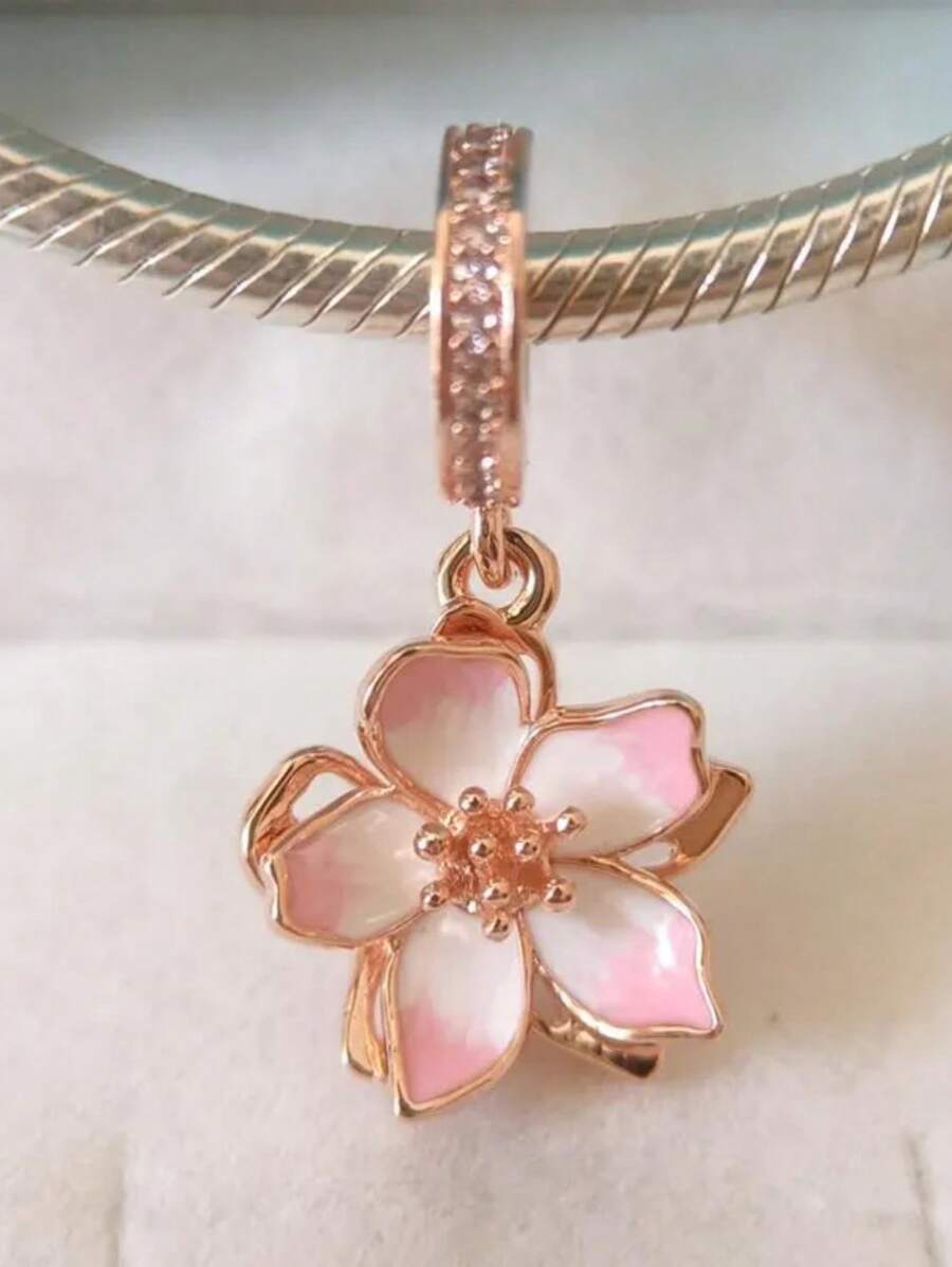 Neuer, heißverkaufter Silber Kirschblüten-Serie Anhänger, exquisites und modisches dreidimensionales Design, DIY Schmuckherstellungs-Set, geeignet für Armbänder und Halsketten, charmant und modisch für Frauen, Alltagstragen oder als Dekoration zu besonderen Anlässen, oder als Valentinstag- oder Geburtstagsgeschenk (Silber Gold)
