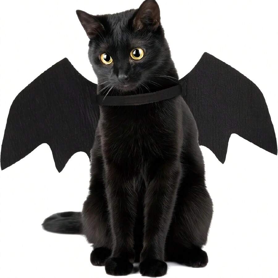 Adjustable Black Cat Bat Wing Pet Costume - Soft Polyester Halloween Pet Accessories, Suitable For Cats And Small Dogs, Great For Role-Play And Dressing Up Fun