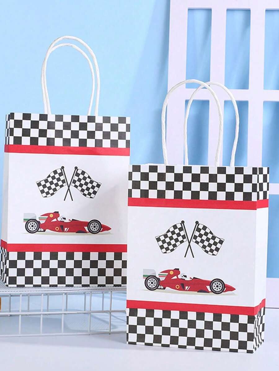 4 Stücke/Set mit bedruckten Geschenktüten aus Papier mit Rennsportmotiven, einfache und praktische Einkaufstaschen, Party-Geschenktüten mit Rennsportmotiven, Geschenkverpackungstüten für Spielzeuge bei Geburtstagsfeiern, Geschenktüten, die für den Familienalltag und Partys geeignet sind