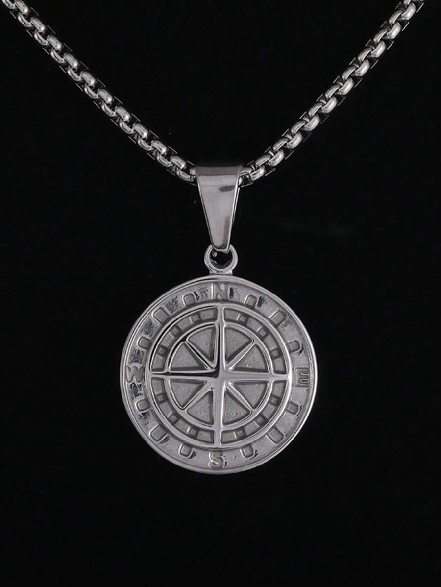 1PC Stainless Steel Compass Medal Pendant Necklace Men And Women Street Party Cool Jewelry Gifts