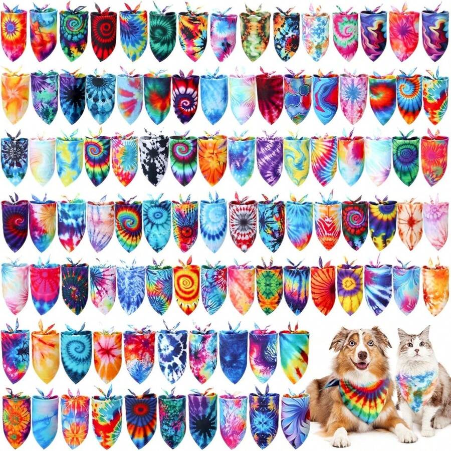 Local Delivery-50 Pcs Dog Bandanas Bulk Pet Bibs Colorful Triangle Scarf Pet Bandanas For Medium Large Dogs Spring Summer Birthday Costume Decoration (Tie Dye)