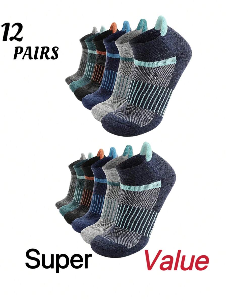 12 pares de calcetines deportivos casuales para hombres con lengüeta de extracción, adecuados para actividades de ocio y deportivas