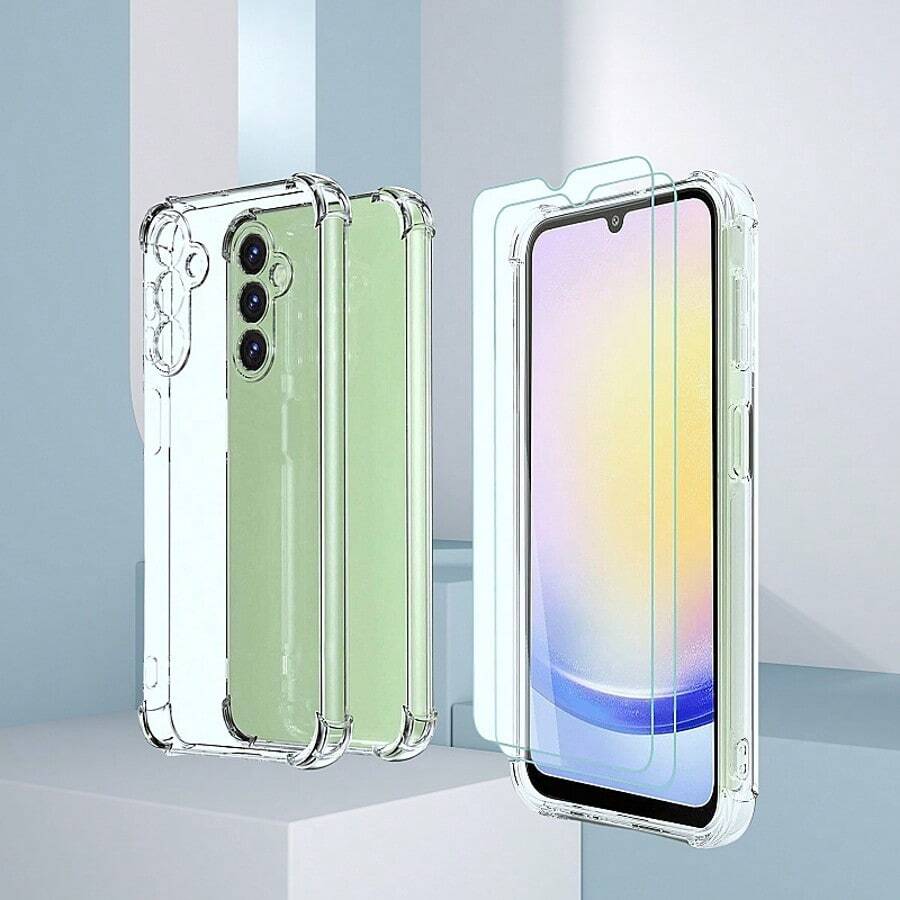 2 Stücke für: Galaxy A16 5G Bildschirmschutz Gehärtetes Glas & 1 Stück transparente Handyhülle kompatibel mit Samsung stoßfestes Luftpolster-Etui mit gehärtetem Glasbildschirmschutz Set