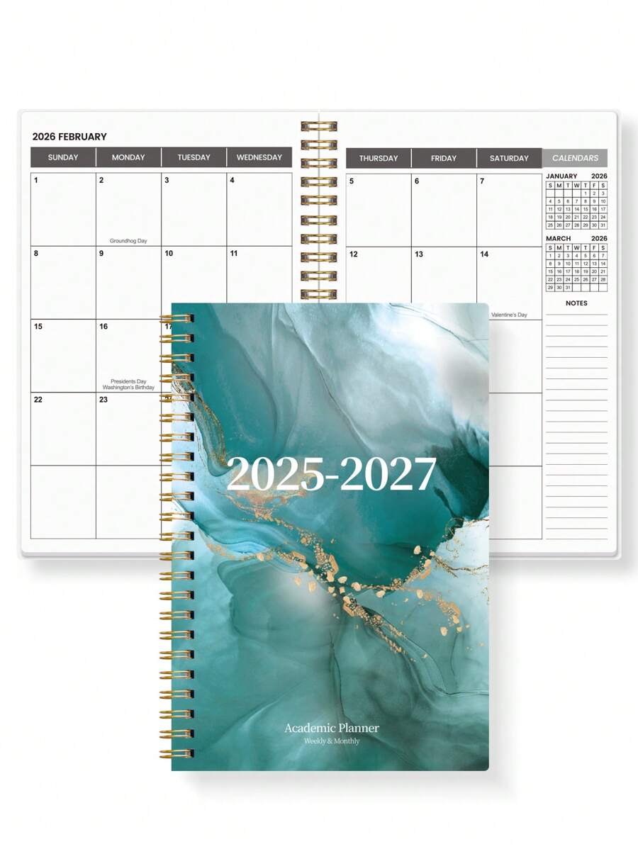 Planificador mensual 2025-2027, planificador mensual de 2 años, de JULIO.2025 a JUNIO.2027, 5.6" X 8.0", planificador mensual simple con encuadernación espiral, perfecto para el horario escolar y de oficina, útiles escolares color turquesa