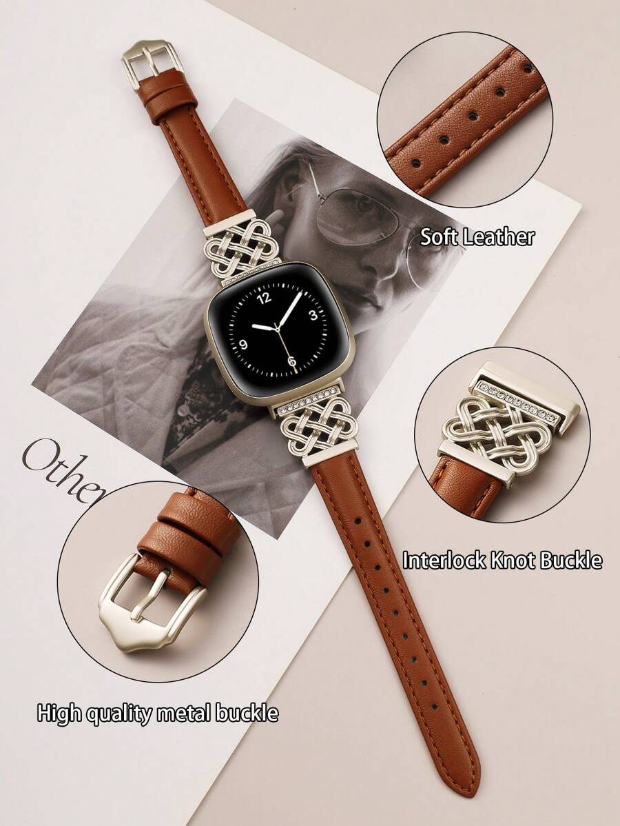 Correa con nudo celta compatible con Fitbit Versa 4/Versa 3/Sense 2/Sense - Accesorio de repuesto de lujo premium - Correa de reloj delgada, transpirable y cómoda para mujer - Elegante y de moda en múltiples colores - Perfecta para negocios/oficina/citas/boda/fiesta/uso diario - Mejor regalo para ella
