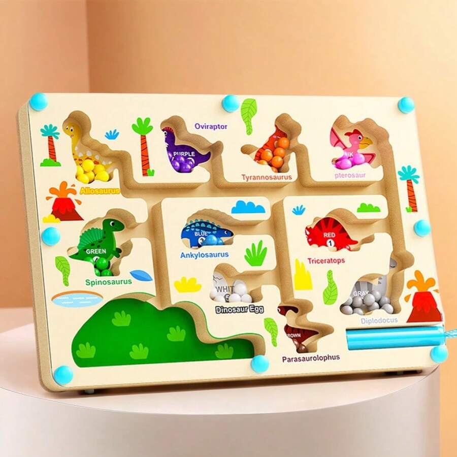 Laberinto magnético de color y número, rompecabezas magnéticos de madera con dinosaurios y helados, juguetes Montessori, actividades para niños pequeños de conteo y clasificación de colores, desarrollo de habilidades motoras finas, juguetes educativos para preescolares, regalo de Acción de Gracias, Navidad y Pascua