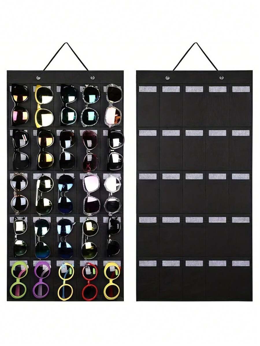 1 pezzo Borsa organizer per appendere gli occhiali da sole, supporto da appendere alla porta per occhiali da sole, occhiali e gioielli, espositore nero con 25 tasche, organizer salvaspazio per la casa