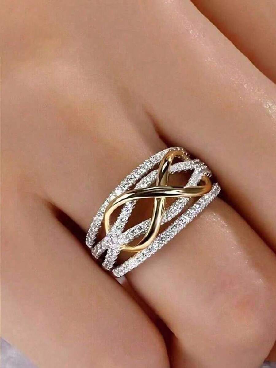 1 Stück Luxuriöser silberfarbener Ring mit Unendlichkeitszeichen Design aus kubischem Zirkonia, Verlobungs-Versprechen Ring, geeignet für den täglichen Gebrauch oder als Geschenk für Frauen