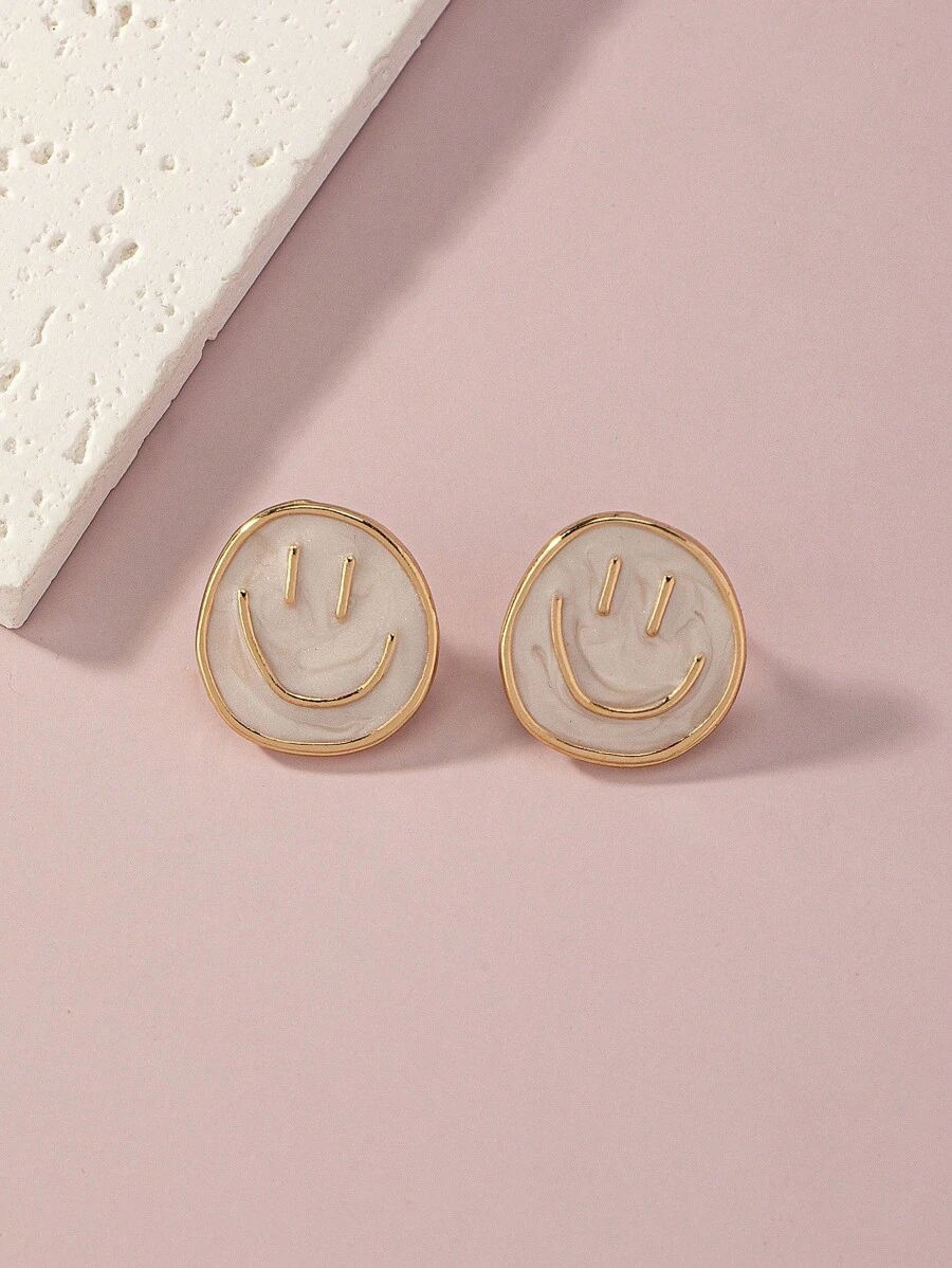 1 par de pendientes colgantes con cara sonriente esmaltada de estilo europeo único y de moda