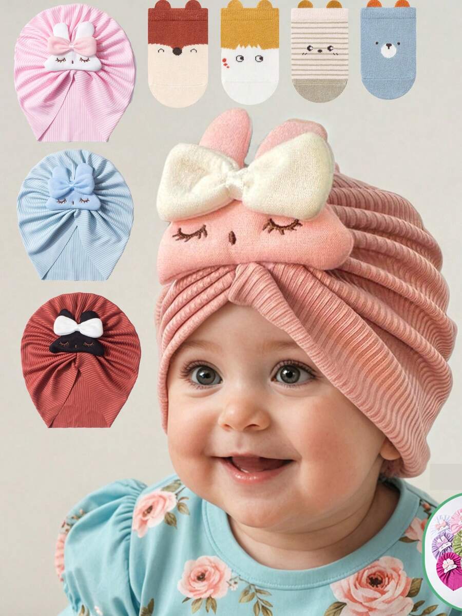 Set de 2 piezas de Gorro y Calcetines para Bebé Nuevo, Diseño Lindo de Conejo, Gorro Suave de Algodón de Primera Calidad con Calcetines Antideslizantes