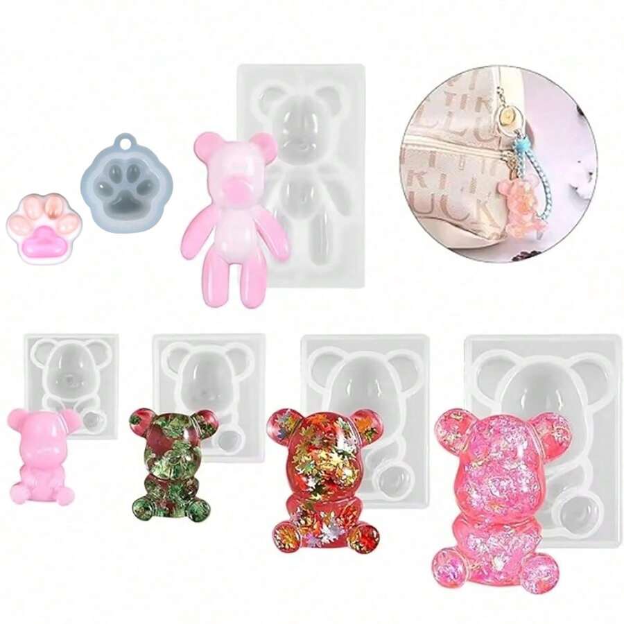 1 Set Of 6 Sitting Bear Shape Resin Molds, 3D Pendant Jewelry Craft Molds, Suitable For Bag Charms, Keychains, DIY Decorations, Daily Wear