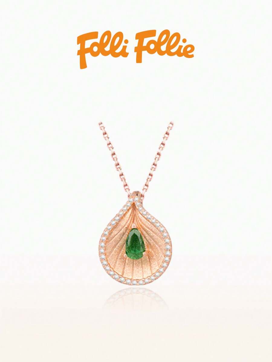 Folli Follie Necklace For Women Jewelry Gift For Women 925 Sterling Silver Cubic Zirconia Waterdrop Gamstone Pendant Necklace For Women For Gift
