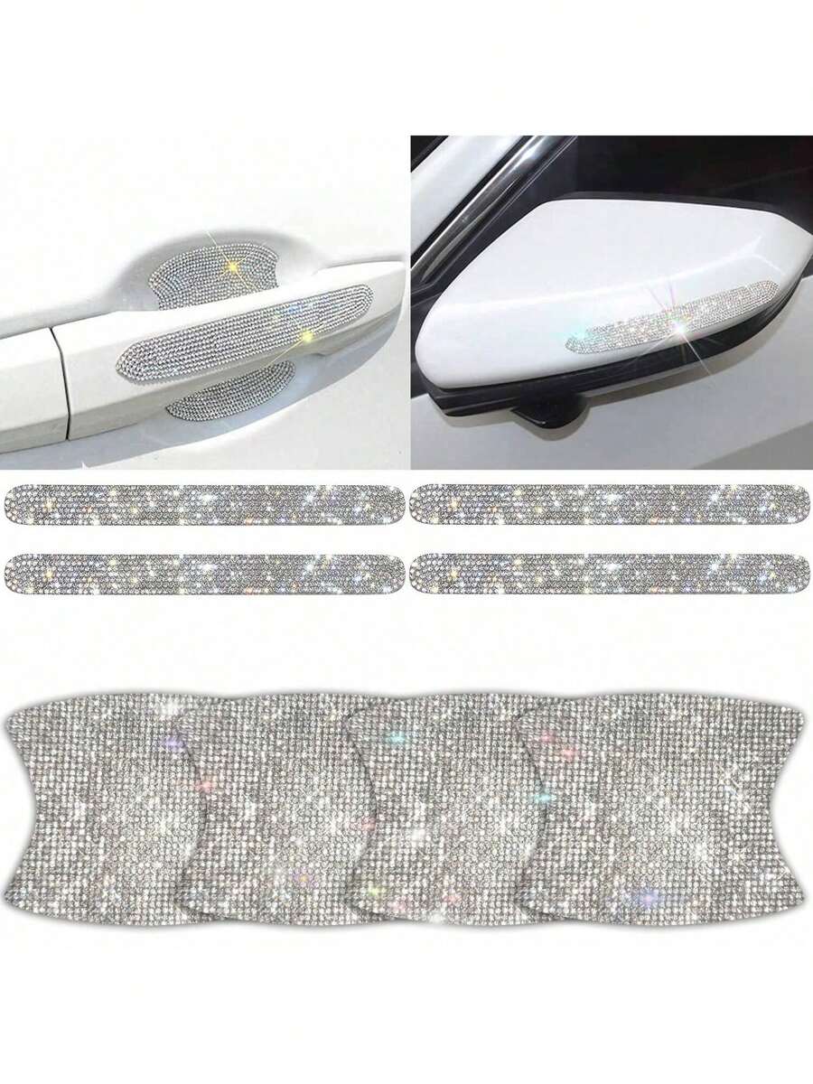 4pcs/8pcs-Car Door Edge Trim Crystal Rhinestones Protector, Creative Personalized Rearview Mirror Anti-Scratch, Door Handle Bumper Guard Decal Car Accessories Car Accessories For Women