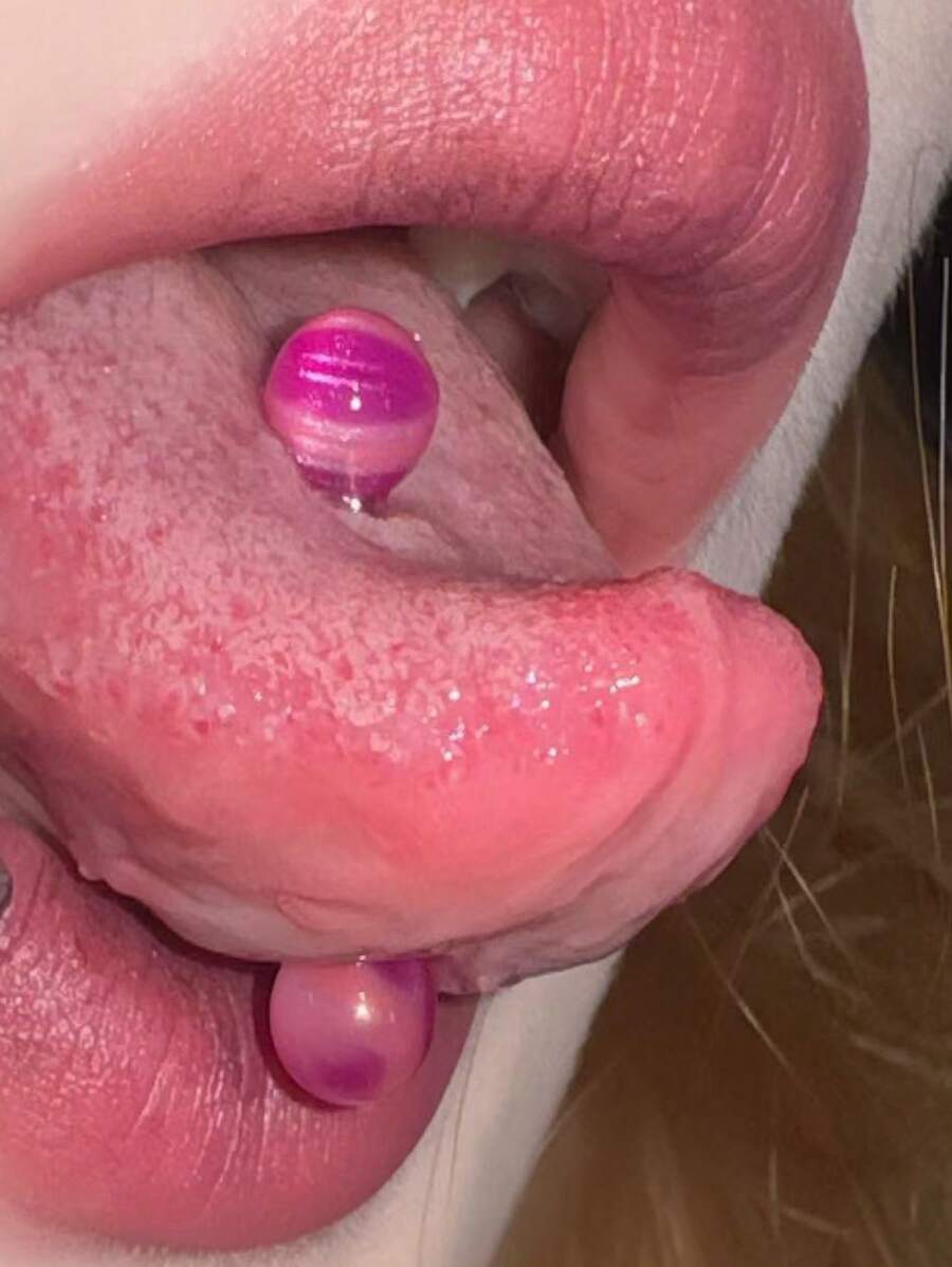 1 Set 16mm Fashionable Dual-Tone Colorful Punk Acrylic & Titanium Tongue Piercing Jewelry, Dual-Head Round Ball Pink Tongue Ring Unisex Piercing Accessory