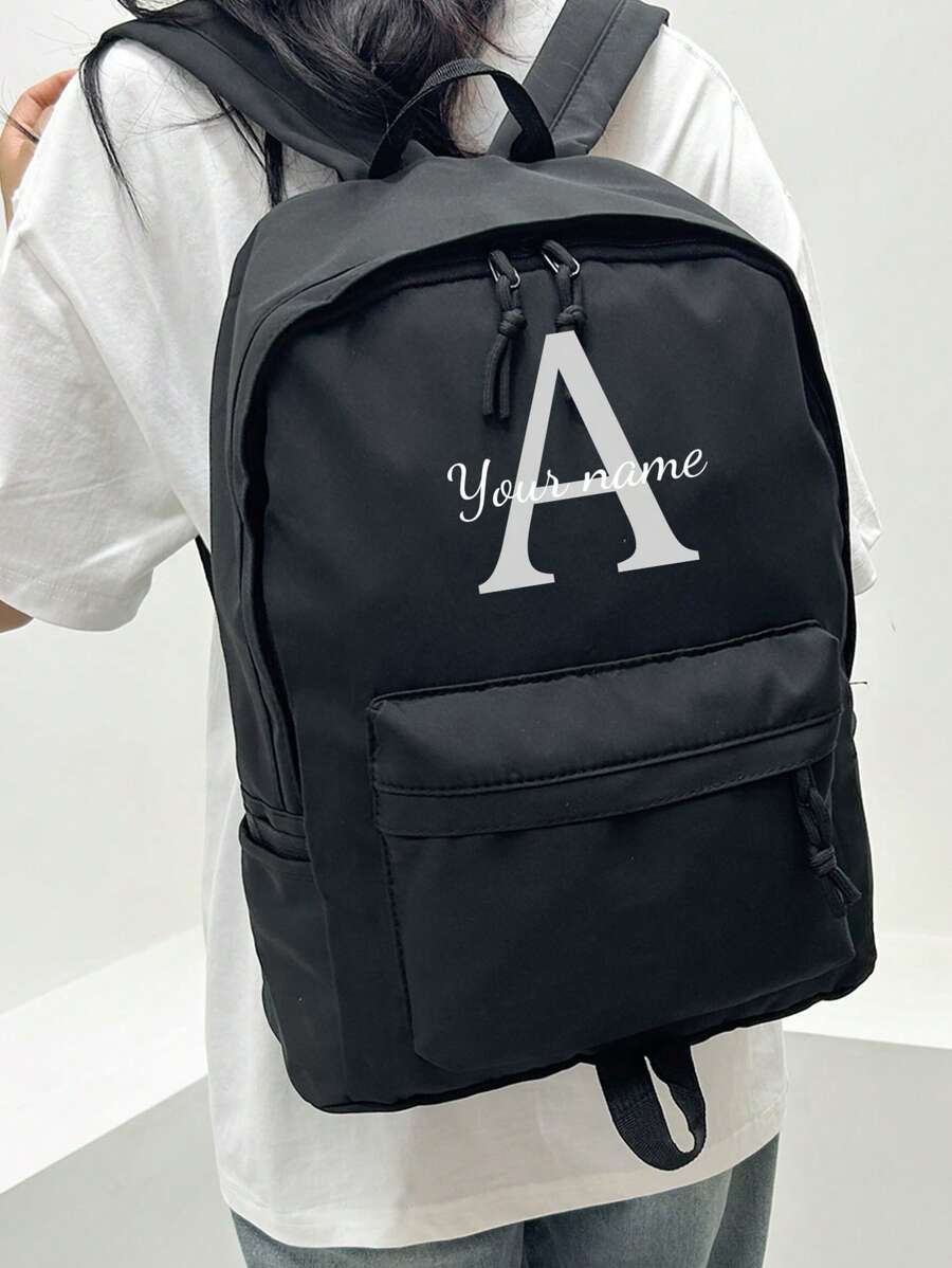 Personalized Name Backpack - Lightweight Large Capacity School And Travel Backpack With Floral Decoration, Adjustable Straps And Zipper Closure, Fabric For College, Commuting, Daily Use, School Backpack, Commuter Bag, Decorative Floral Embellishment, Hand Wash OK, Sturdy Construction