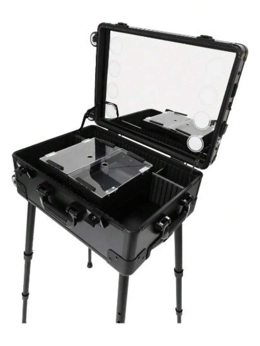 Camarim Mp3 Maleta De Maquiagem Com Espelho E Led Cor Preto