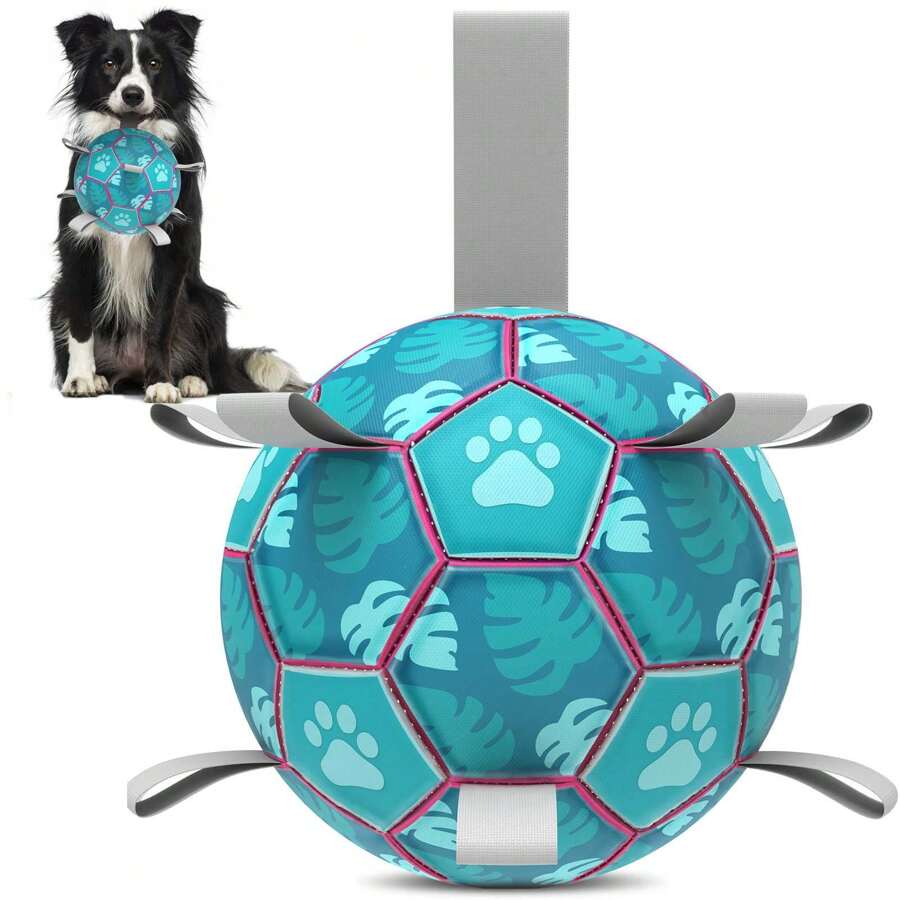 Juguete para perros tipo cuerda de tira y afloja con pelota de fútbol tejida, pelotas de fútbol para perros para interior y exterior, para perros pequeños, medianos y grandes