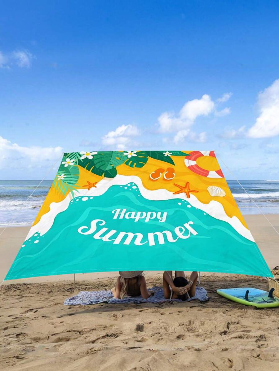 1pc Festive Printed Canopy, Outdoor Patio/Garden Sun Shade, Beach/Camping Shelter, Extra Large Size, Digital Printing Pattern, Washable & Fade Resistant, (Poles Not Included), Ropes Provided