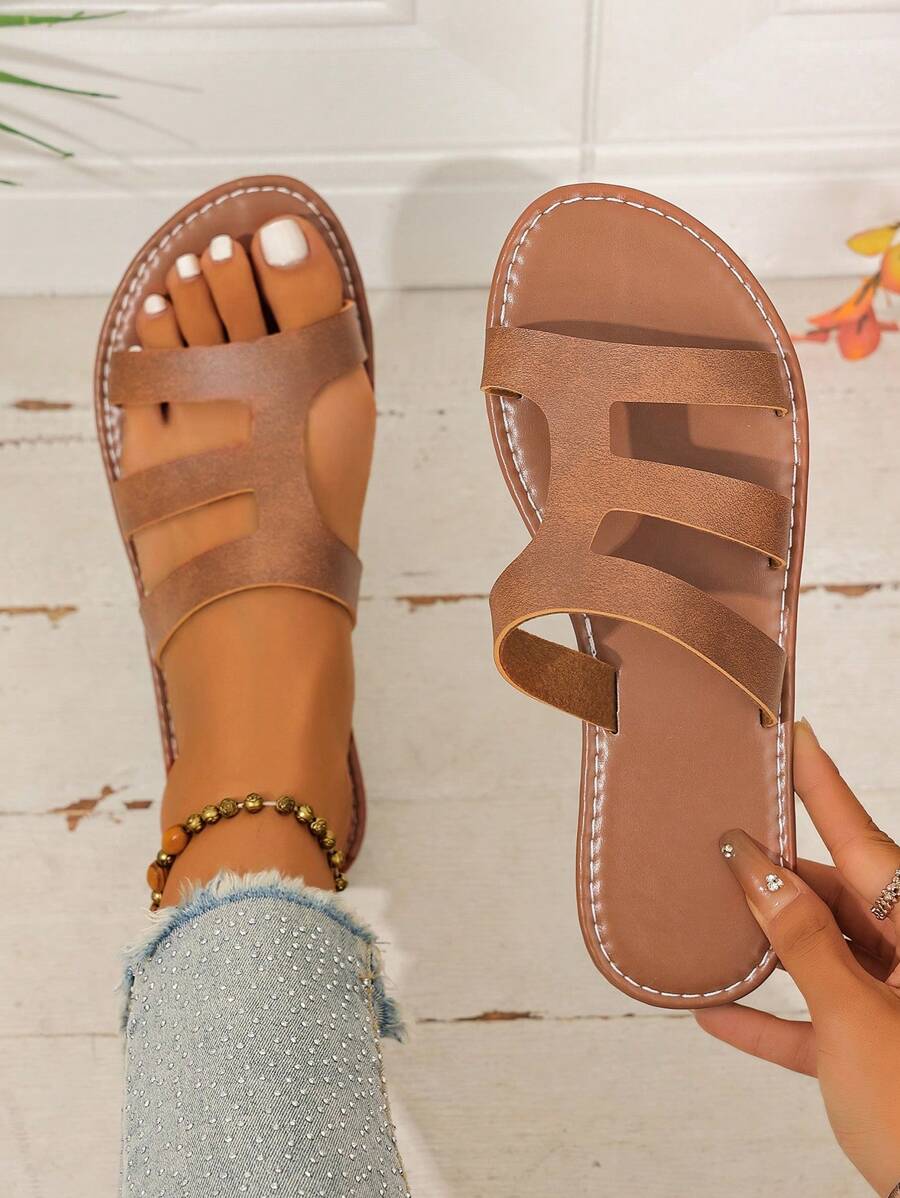 Damen Flache Sandalen, europäisch-amerikanischer Mode Lässig Offener Zeh Hohlmuster Riemen Strand Slides
