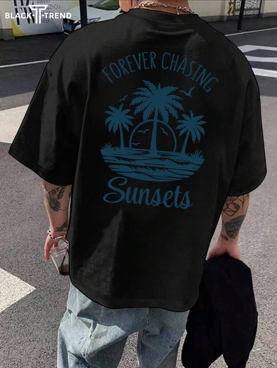 Camiseta de manga corta con estampado de patrón de con personalidad casual nueva para hombres, que se puede combinar con pantalones casuales, adecuada para viajes, vacaciones, campamento al aire libre y deportes