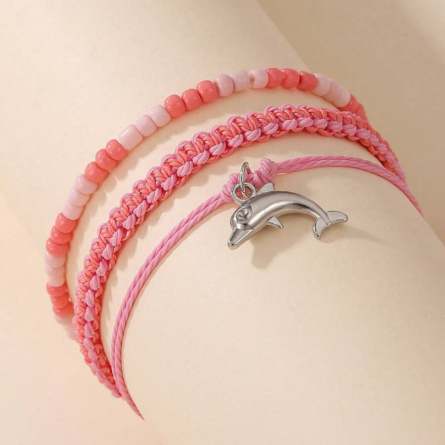 3pcs/Set Vacation Casual Dolphin Braided Bracelets Set