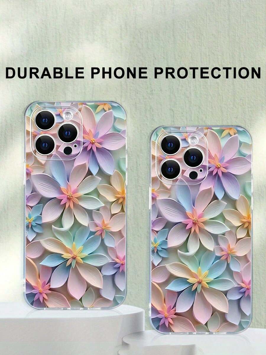 Flower 1pc Perforated Floral Printed Thick Shockproof Protective Phone Case Compatible With IPhone 16/11/16pro/16plus/16promax/16e/15Promax/13/14/12/XS/XR/7G/8P, Compatible With Samsung Galaxy S25/S25PLUS/S25 Ultra/A16/A36/A26/A56/A50/A12/A32/A52