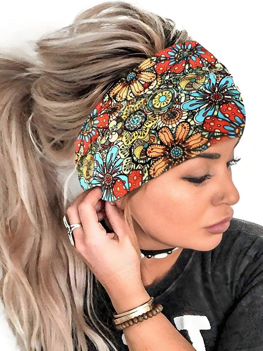 1 Stück neue Blumen Muster Twist Stirnband, schweißabsorbierendes Yoga Laufen Sport Stirnband, Mode Muster Outdoor Sport Haarzubehör Modehaarstirnband