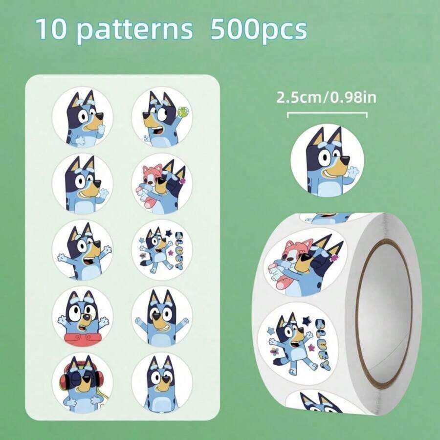 Bluey Bluey 500pcs Bluey Cartoon Stickers - 7 Adorable Designs, Thick & Durable Decals For Laptops, Luggage, Notebooks | Perfect For School, Travel & DIY Crafts(Random Style)