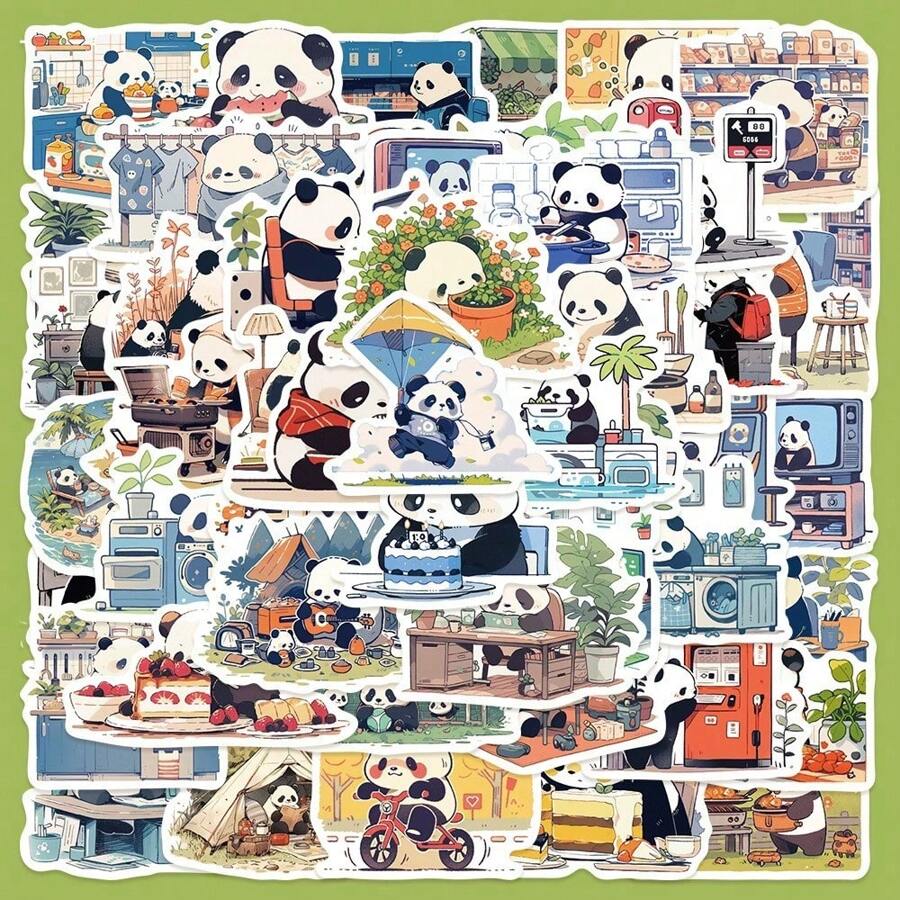 50 Pandas Tages-Aufkleber, Laptophüllen, Handyhüllen, Dekorative DIY-Aufkleber Schulmaterial, Schulanfang