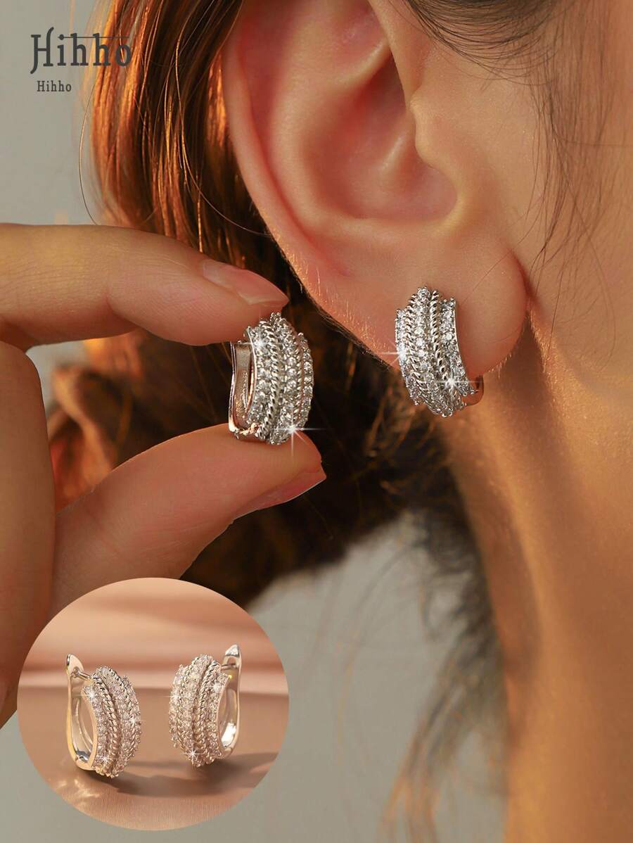 Hihho 1 Paar elegante, minimalistische Ohrstecker mit kubischem Zirkonia, exquisites U-förmiges Reifendesign, geeignet für Verlobung, Hochzeit und den täglichen Gebrauch