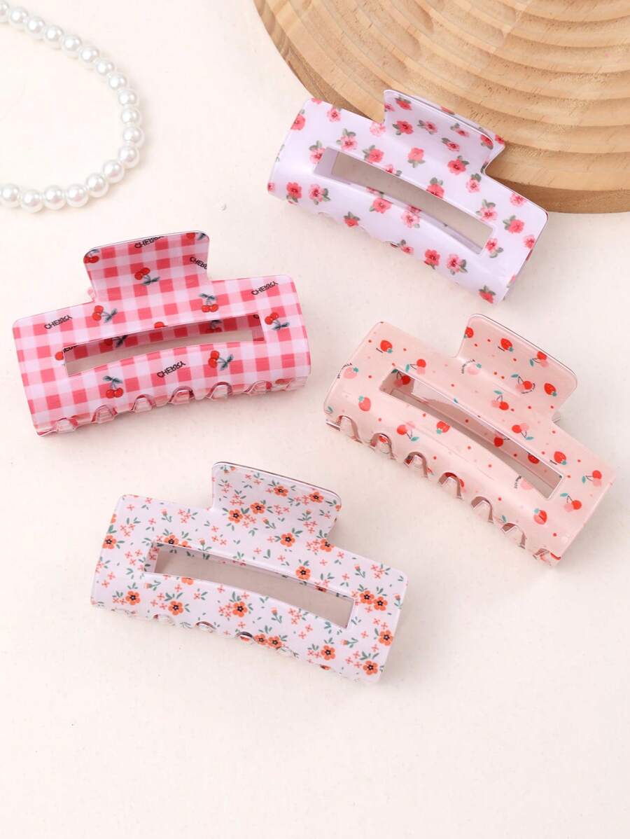 1 pieza Accesorio de cabello retro estilo floral grande de tipo "grab" para niñas, pinza de pelo con frutas, pasador de cabello, pasador de cabello lindo