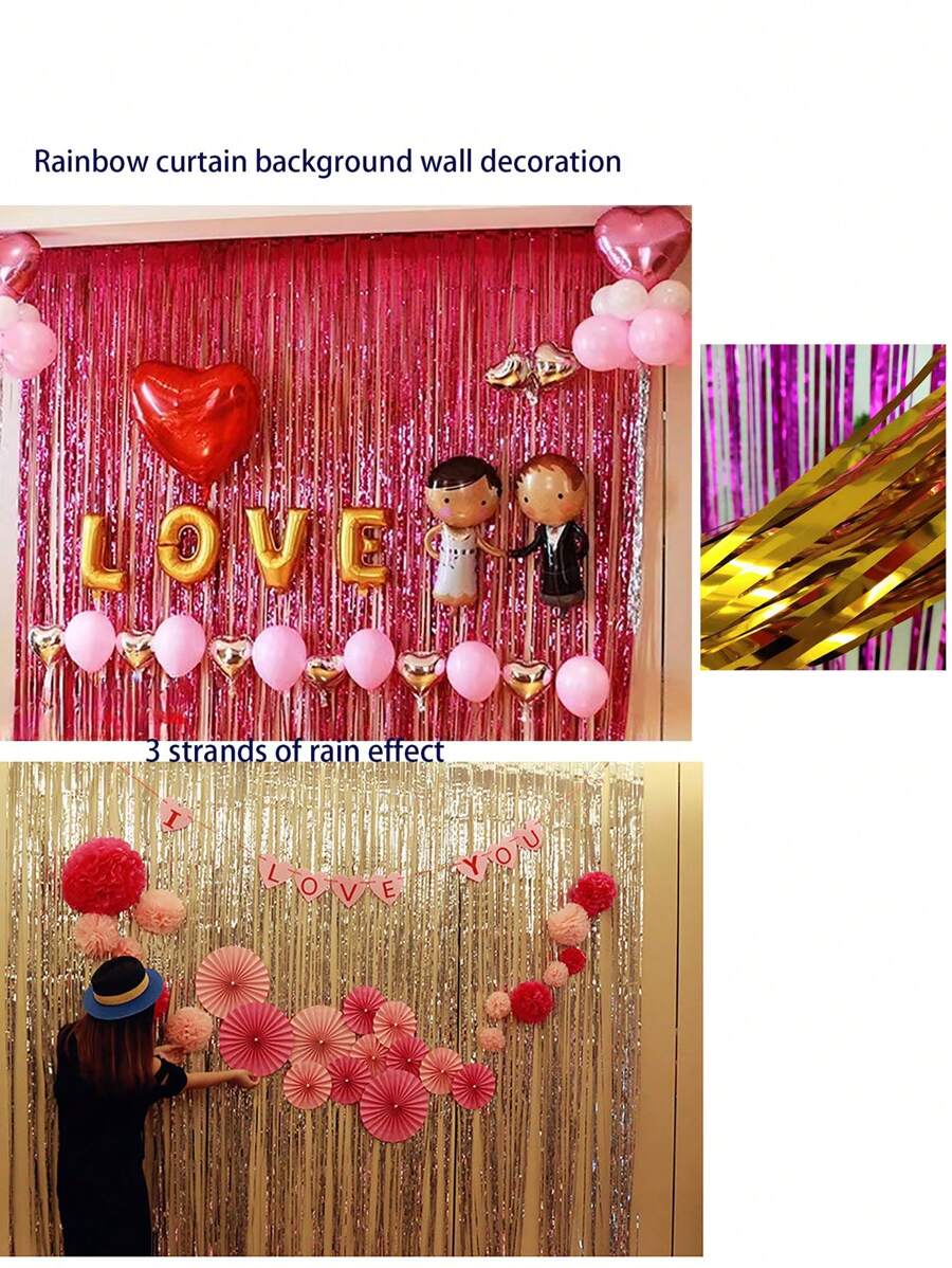 2pcs 3.2ft X 6.5ft Foil Curtain Decorations,Champagne Gold Tinsel Foil Fringe Curtains Streamers Backdrop For Birthday Graduation Wedding Engagement Bridal Shower Bachelorette Holiday Party Christmas Decoration