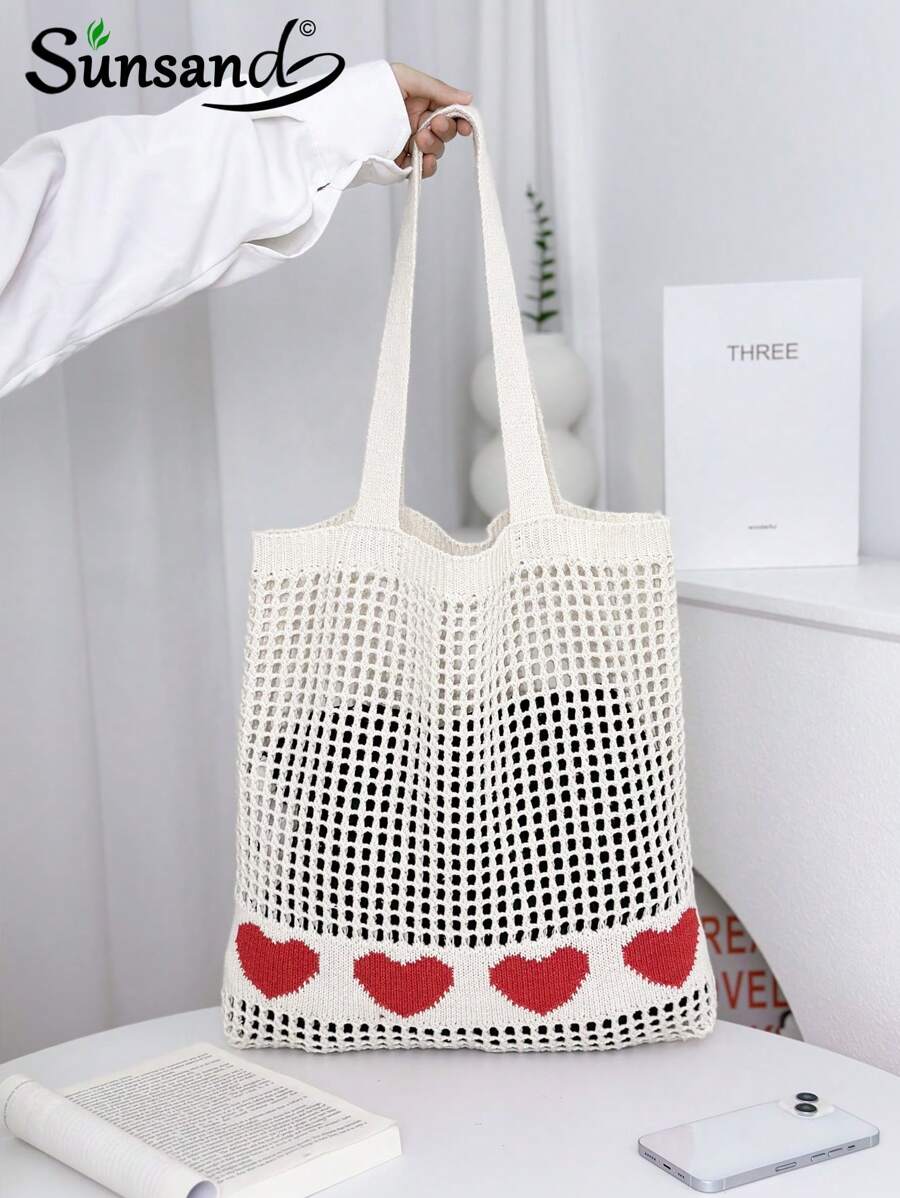 Summer Fashion Vacation Beach Bag, Elegant White Women's Bag, Crochet Bag Women's Handbag, Lunch Bag, Shoulder Bag Travel Essentials, Cruise Essentials, Suitable For Daily Leisure, Vacation, Shopping And Clothing Matching Business Casual Women, College Students, Mother's Day Gifts Wedding Bride Bridesmaid Gifts