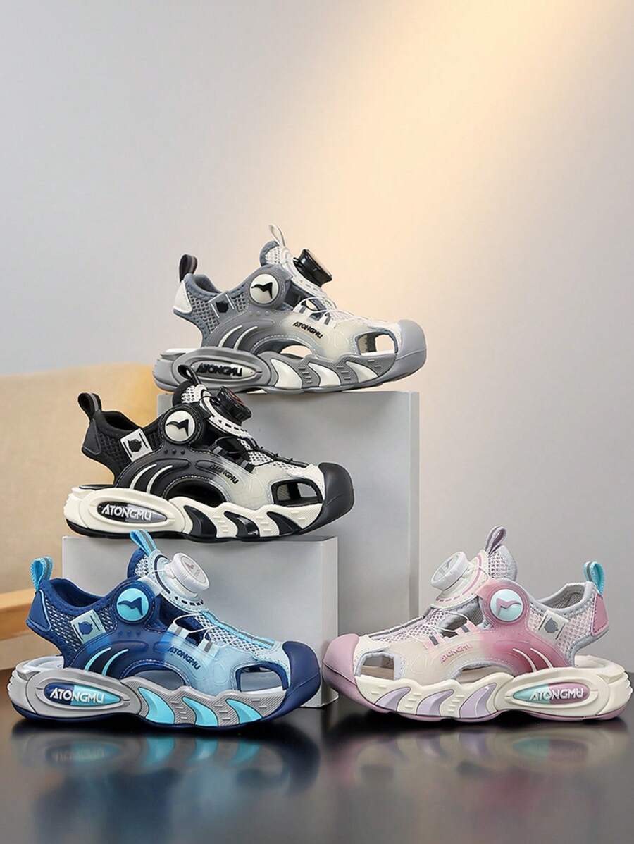 Sandalias para niños para exteriores, con suelas resistentes y antideslizantes, estilo deportivo, malla transpirable, diseño de hebilla giratoria, puntera amortiguadora, adecuadas para uso diario y actividades al aire libre, primavera/verano