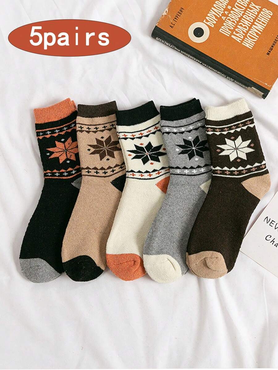 5 pares de meias de inverno masculinas, meias de lã grossas e felpudas da moda, outono/inverno